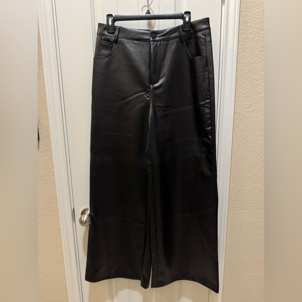 NWT Black Faux Leather Wide-Leg Pants